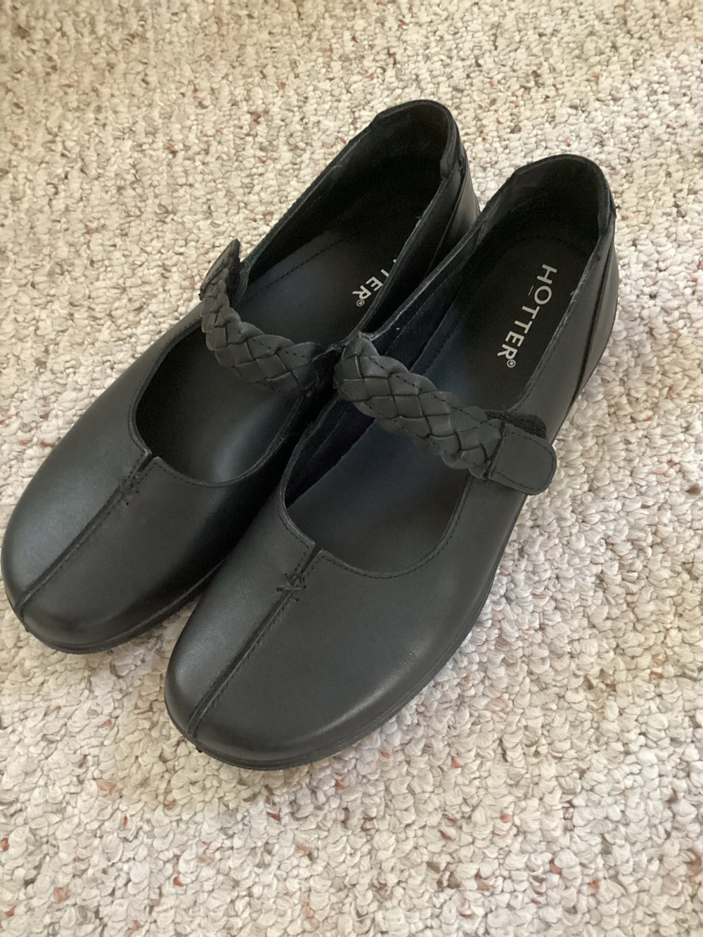 hotter Black Braided-Strap Mary Jane Flats